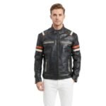 Cafe Racer Retro Black biker Leather Jacket for Men