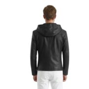 Spratt Black Hooded Leather Jacket - Image 2