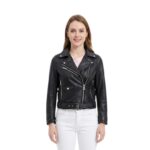 Asymmetrical Small Pocket Zippers Style Leather Jacket For Women