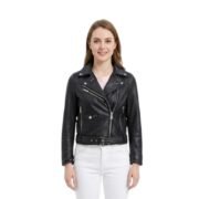 Asymmetrical Small Pocket Zippers Style Leather Jacket For Women