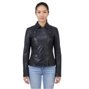 Side Zipper Long Sleeves Black Leather Jacket For Women