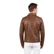 Men’s Lavendard Brown Leather Biker Jacket - Image 2