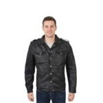 Shirt Style Wrinkled Washed Black Leather Jacket