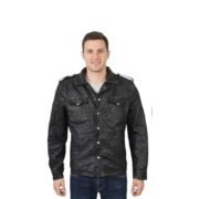 Shirt Style Wrinkled Washed Black Leather Jacket