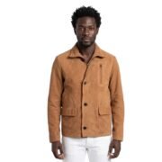 Shirt Style Collar Brown Suede Leather Jacket for Men