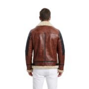 Maroon And Black Distressed Leather Jacket With Shearling For Men - Image 2