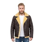 Men Chocolate Brown B3 Bomber Jacket With Shearling Fur