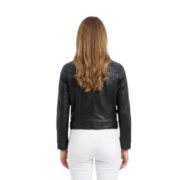 Asymmetrical Small Pocket Zippers Style Leather Jacket For Women - Image 2