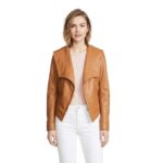 Golden Brown Leather Lapel Blazer Coat Style Jacket For Women