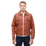 Mens Brown Trucker Leather Jacket
