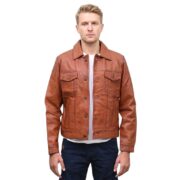 Mens Brown Trucker Leather Jacket