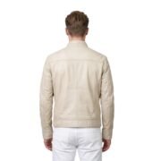 Off White Leather Jacket For Men With Side Zipper Pockets - Image 2