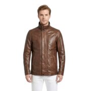 Stand Collar Classic Brown Men Leather Jacket