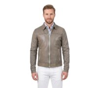 Side Zipper Pockets Grey Leather Jacket