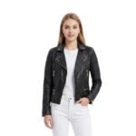 Quilted And Stylish Women Black Biker Leather Jacket