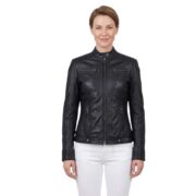 Plain Motorcycle Black Leather Jacket For Women