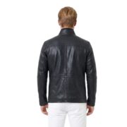 Dark Blue Real Black Leather Jacket For Men with 4 Flap Pockets - Image 2