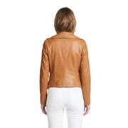 Golden Brown Leather Lapel Blazer Coat Style Jacket For Women - Image 2