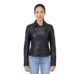 Side Zipper And Zipper Cuffs Black Leather Jacket For Women