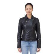 Side Zipper And Zipper Cuffs Black Leather Jacket For Women