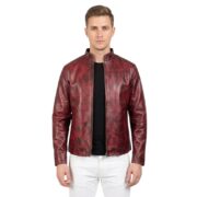Alex Distressed Burgundy Leather Jacket