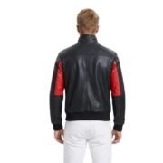 Men`s Black Leather Motorcycle Jacket With Spliced - Image 2
