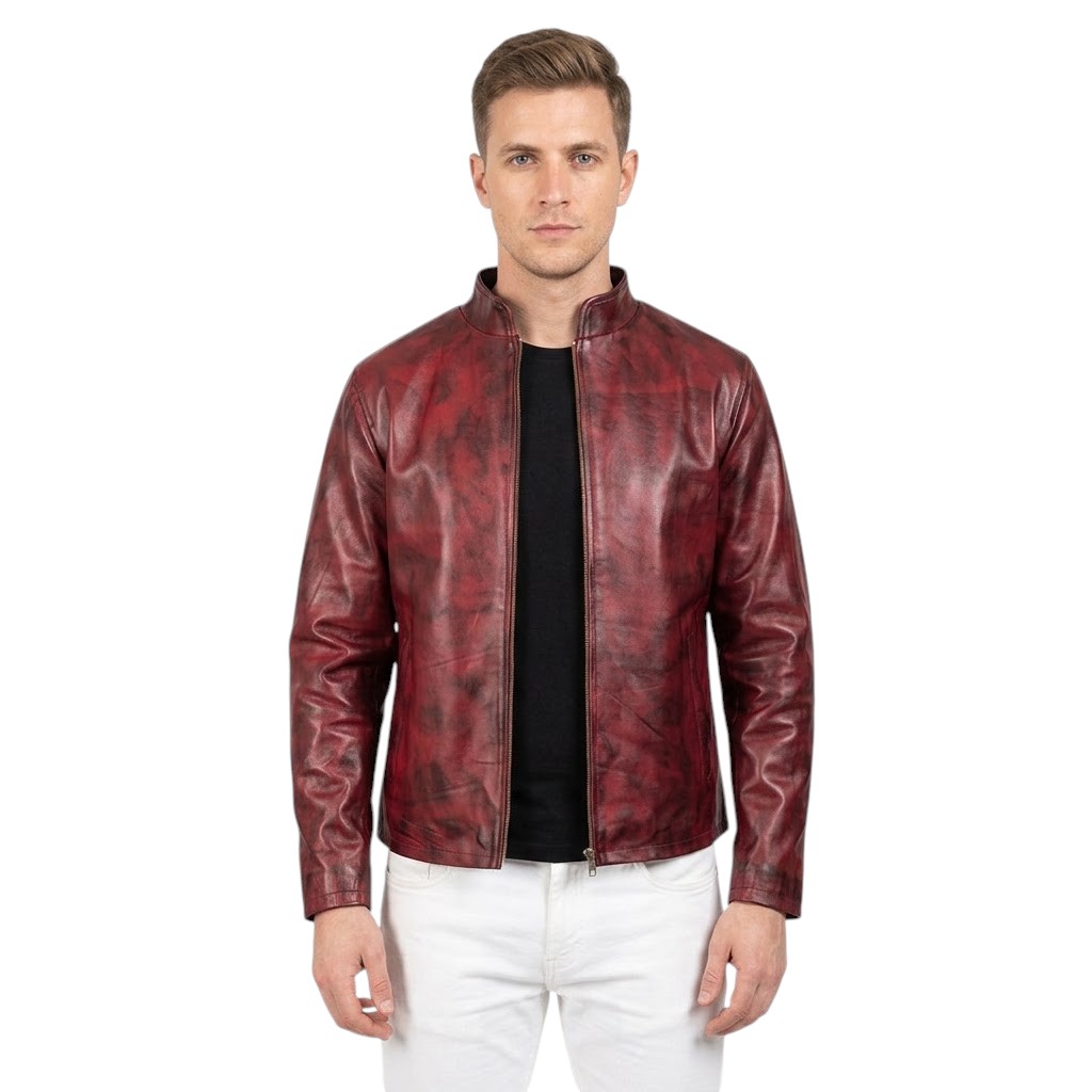 transparent-Photoroom Alex Distressed Burgundy Leather Jacket - Image 1