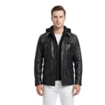 Moulder Hooded Black Leather Jacket