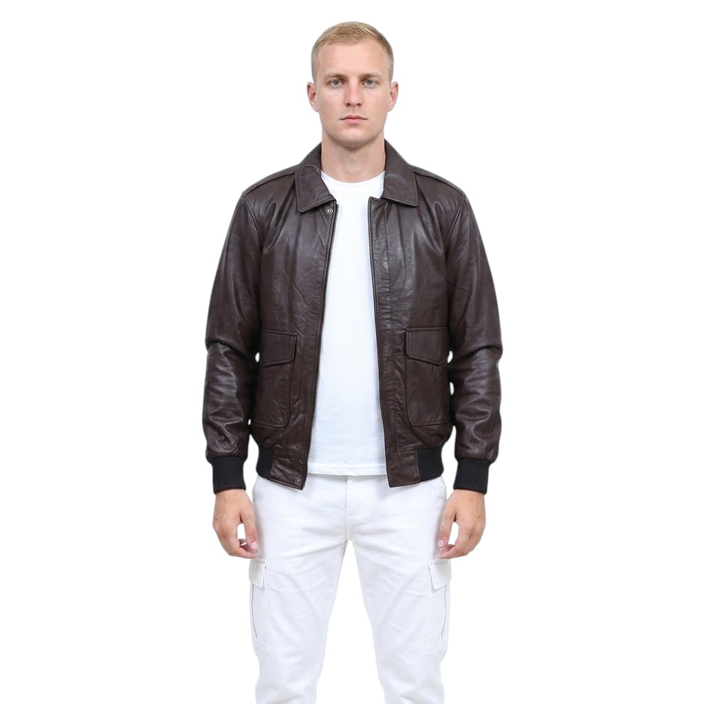 transparent-Photoroom (7) Dark Brown Bomber Leather Jacket - Image 1