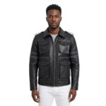 Multi Pockets Real Black Leather Jacket For Men