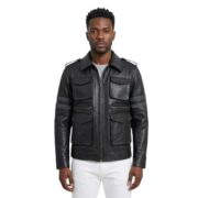 Multi Pockets Real Black Leather Jacket For Men