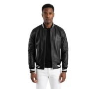 Pascal Black Leather Varsity Jacket
