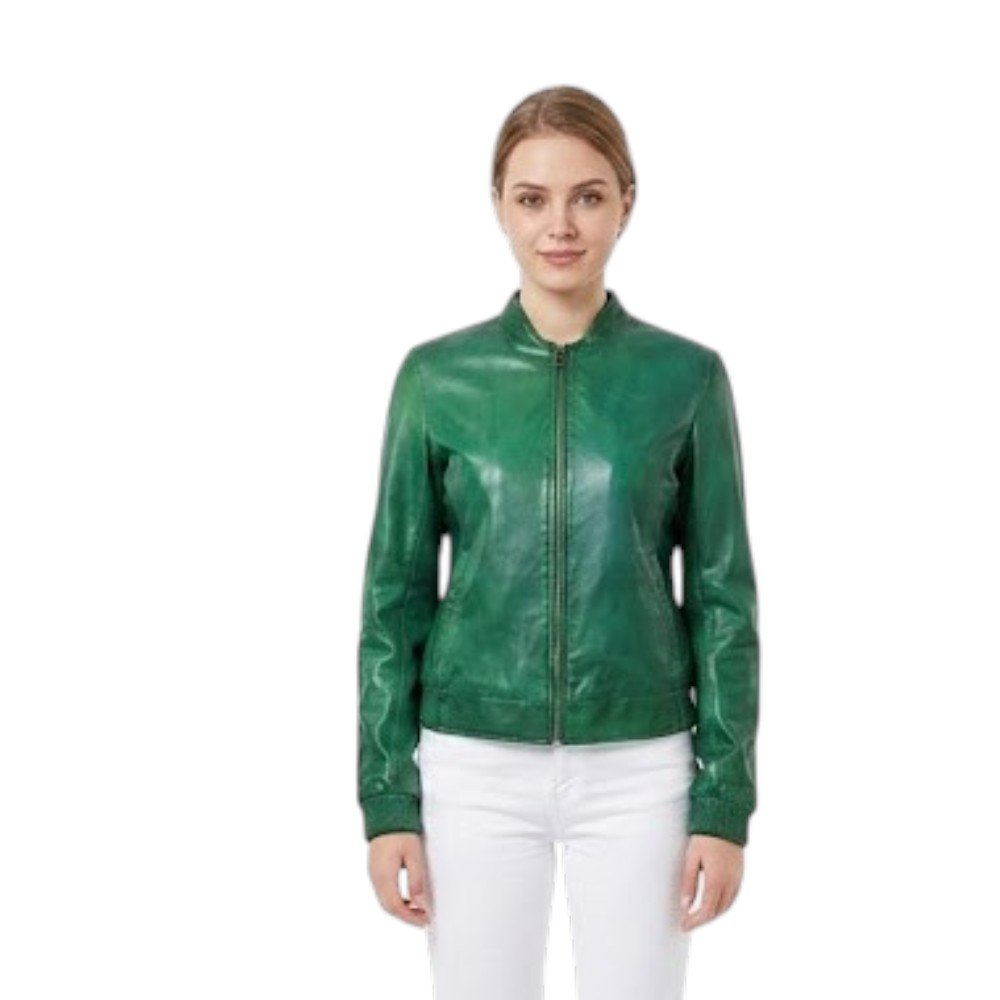 transparent-Photoroom (8) Bright Green Classic Leather Jacket For Women - Image 1