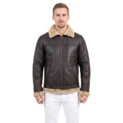 Black Soft B3 Leather Jacket With Golden Shearling