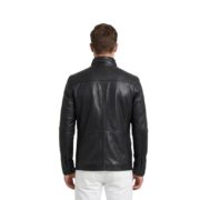 Simple Pockets Real Black Wax Leather Jacket For Men with Buttoned Closure - Image 2