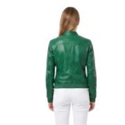 Bright Green Classic Leather Jacket For Women - Image 2